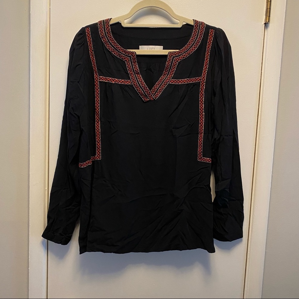 Loft Embroidered Split Neck Blouse - image 1